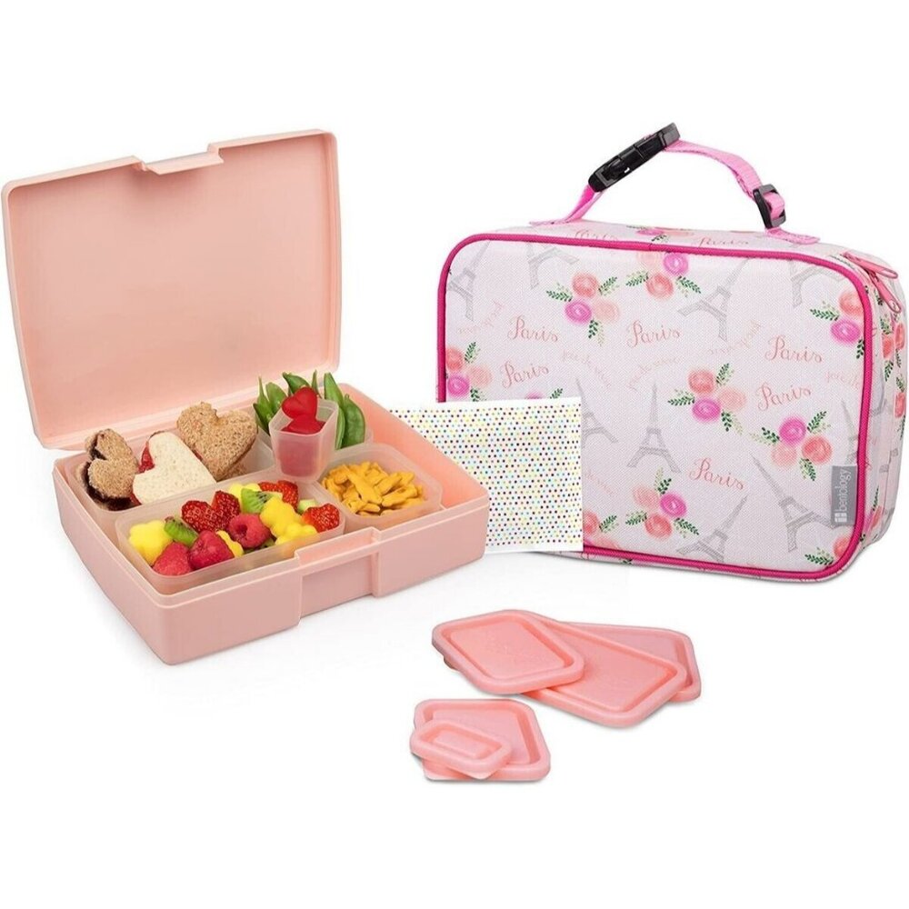 Bentology with design Paris on Pink Lunch Bag Box Set Bento 12 Piece